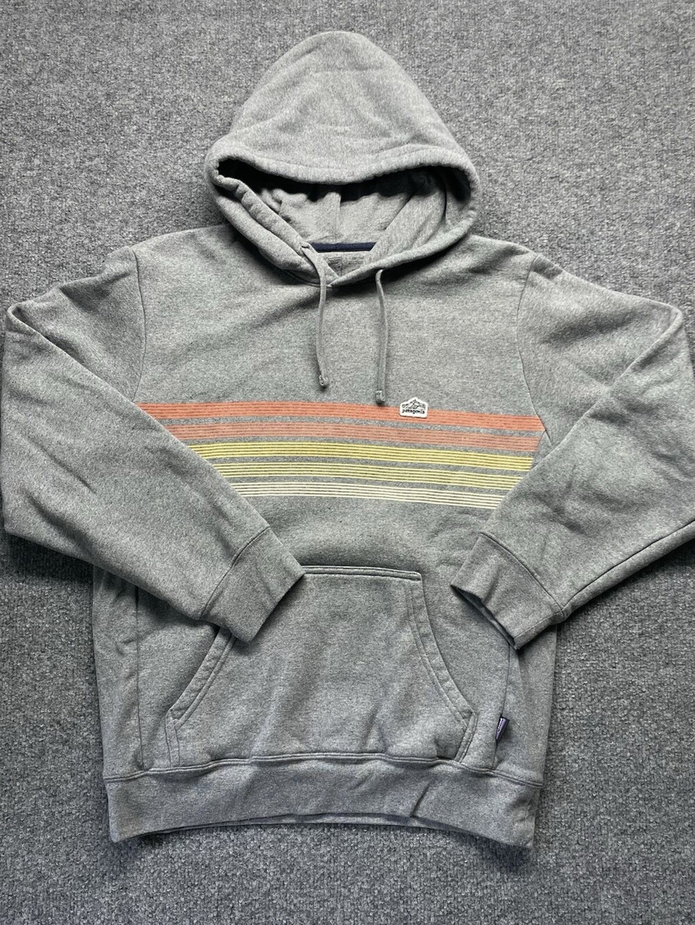 Patagonia Men’s S P-6 Logo Striped Hoodie Gray Pullover Sweatshirt 39620 Sweats